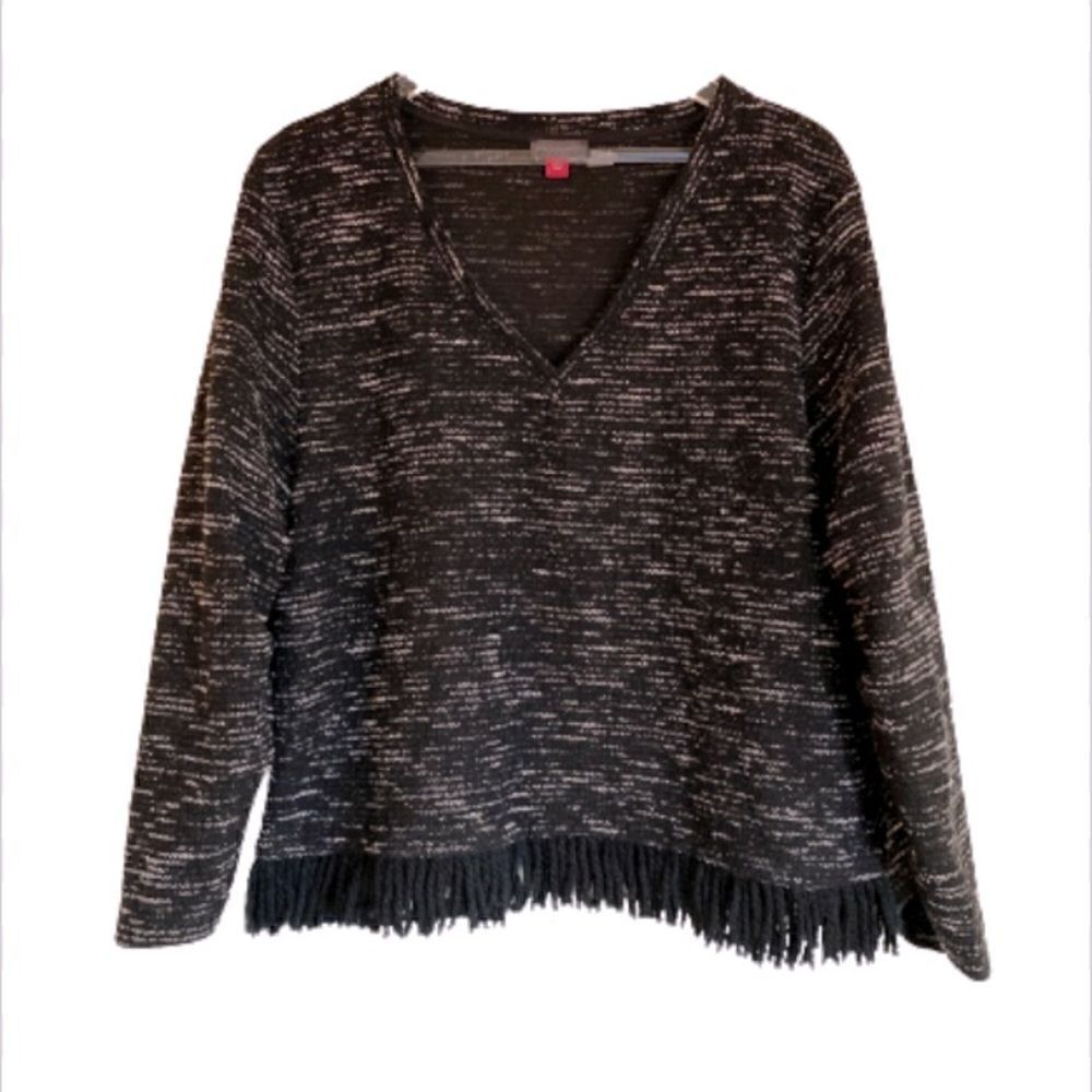 Vince Camuto Black Fringe Pullover Top Blouse Size Large